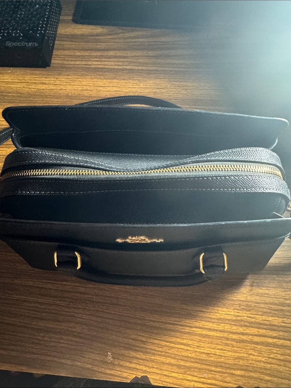 Coach Black Leather Tote with Gold Accents - Picture 3 of 7